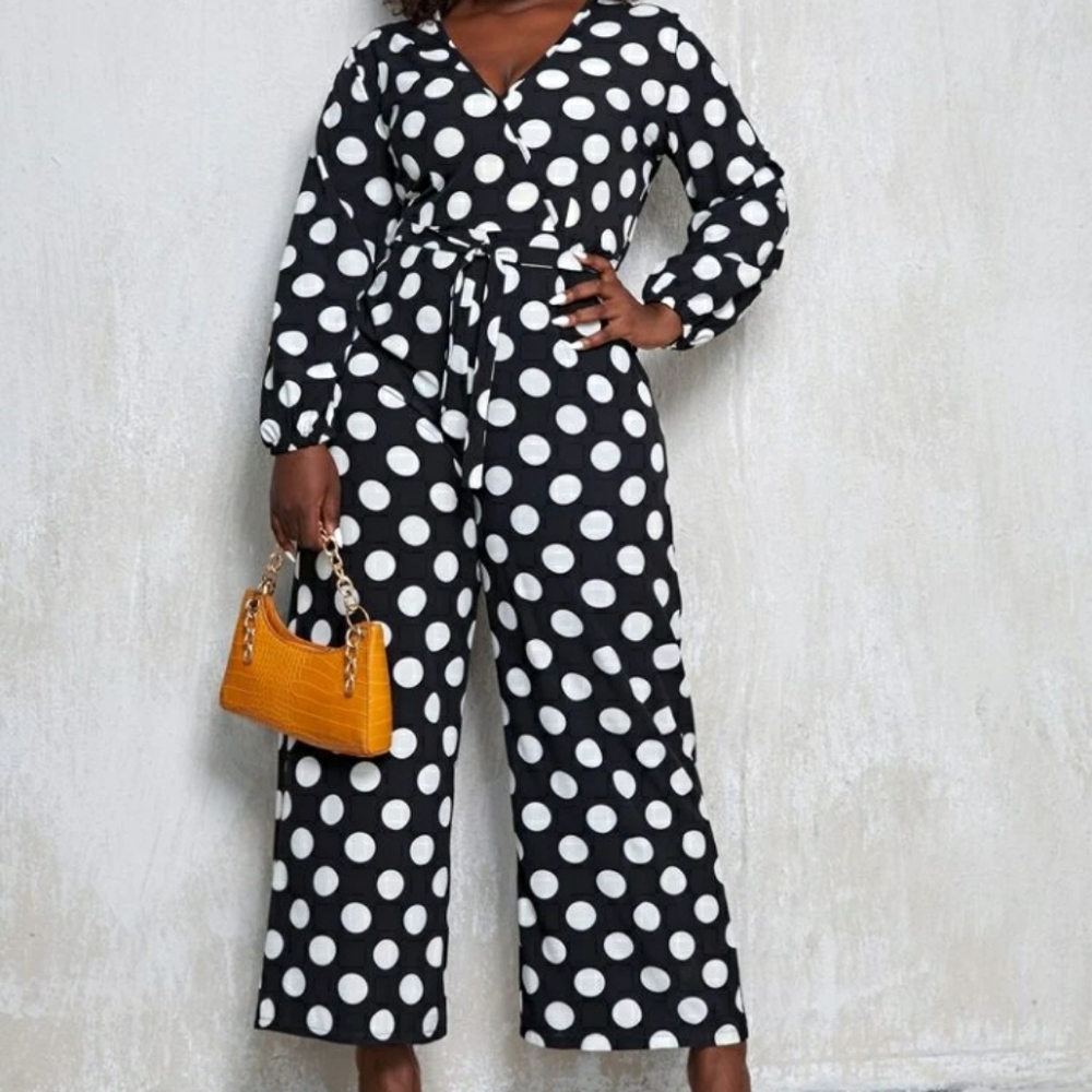 Plus Polka Suplice Neck Belted Jumper